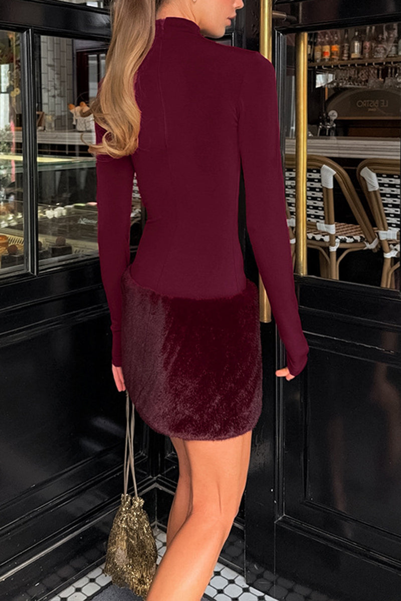 High Neck Long Sleeve Casual Dress