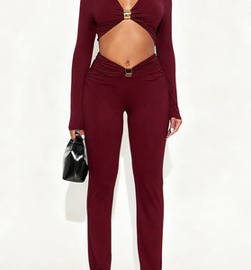 Cut-Out Long Sleeve Pants Set