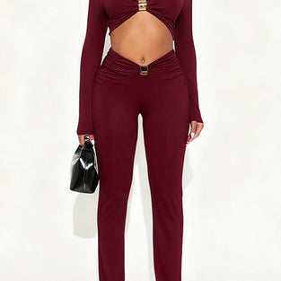 Cut-Out Long Sleeve Pants Set