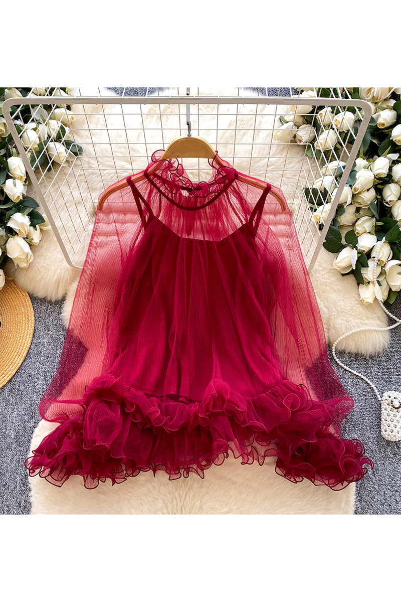 Ruffled Mesh Layered Cami Top Set