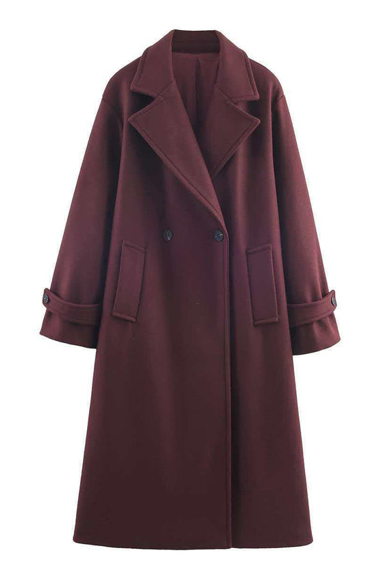 Elegant Double-Breasted Long Coat