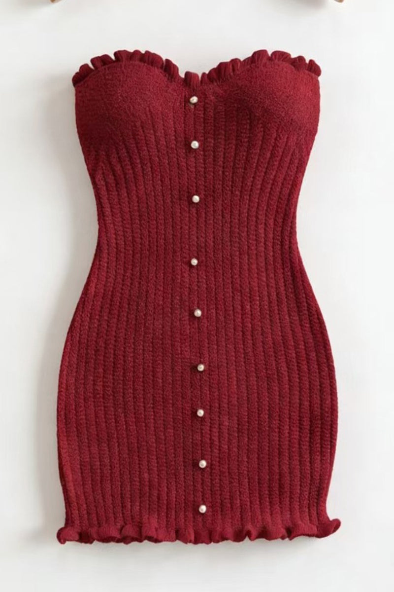 Strapless Button-Up Bodycon Dress