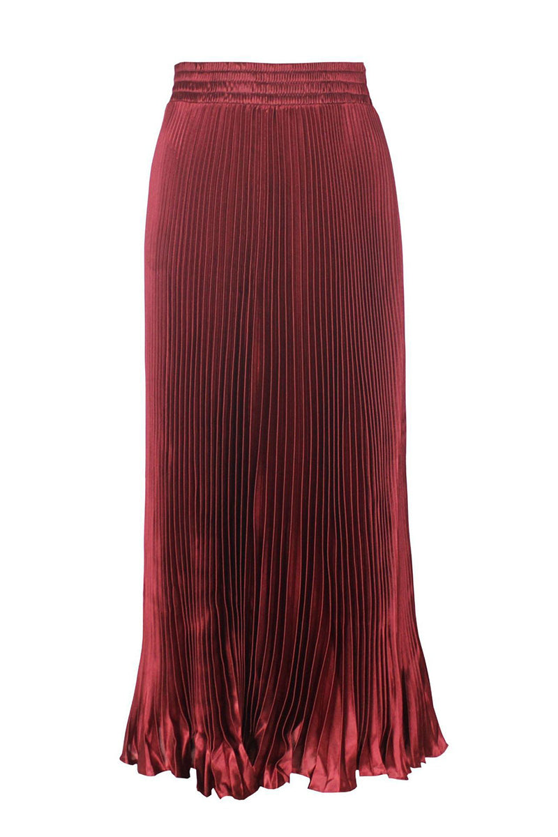 Pleated Elastic Waist Midi Skirt