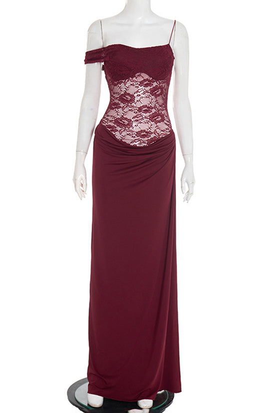 Off-Shoulder Lace Bodycon Casual Dress
