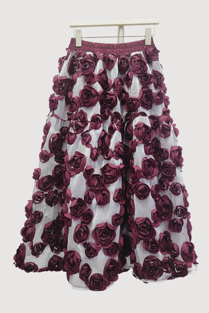 3D Floral Embellished Midi Skirt