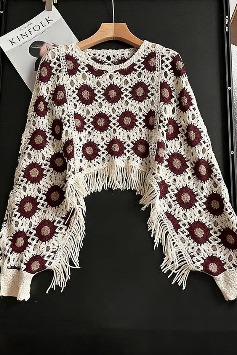 Fringed Lace Detail Knit Top