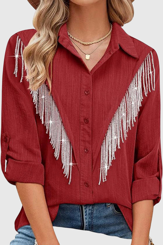 Fringe Embellished Button-Up Blouse