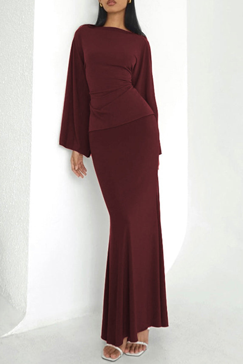 Elegant Long Sleeve Skirt Set