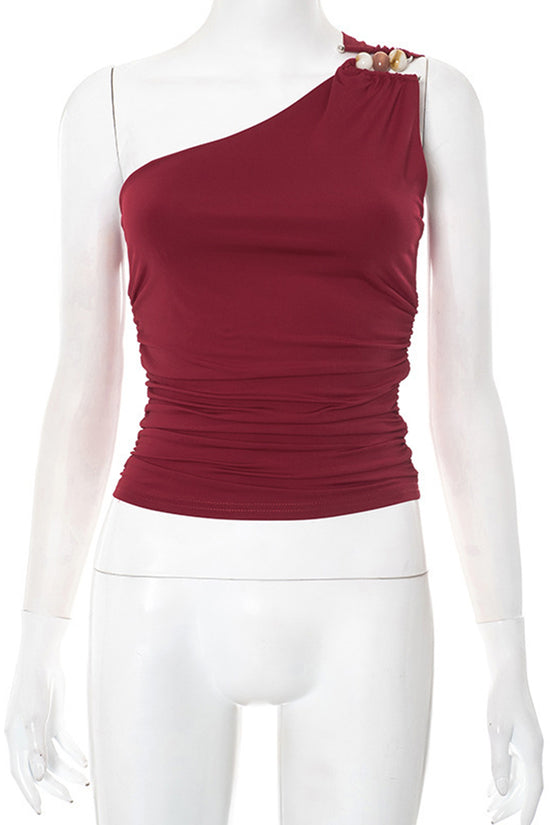 Chic One-Shoulder Ruched Tank Top