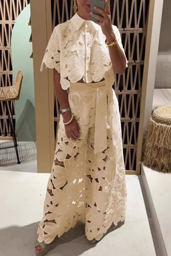 Floral Cut-Out Crop Top and Pants Set