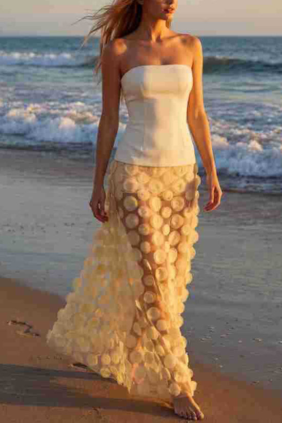 Strapless Sheer Polka Dot Evening Gown