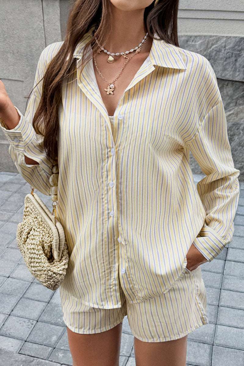 Striped Relaxed Shirt and Shorts Set