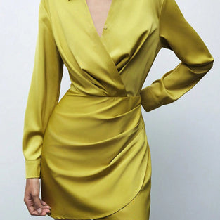 Elegant Wrap Long Sleeve Casual Dress