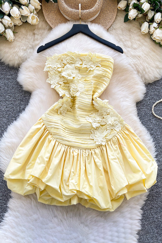 Floral Appliqué Strapless Casual Dress
