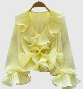 Ruffled V-Neck Blouse