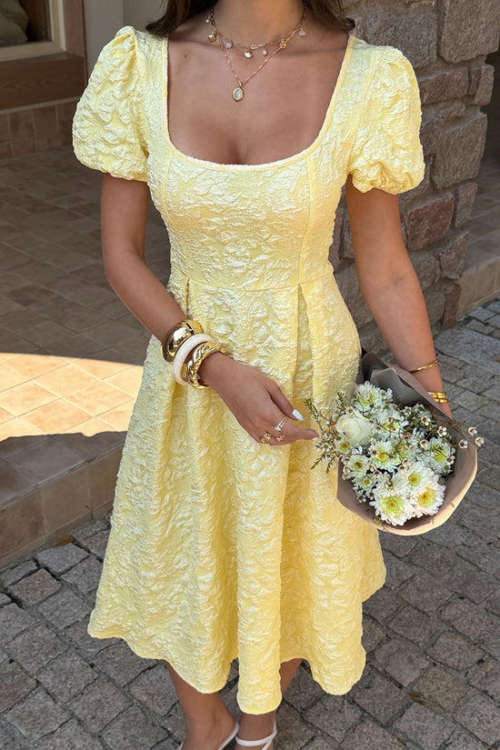 Elegant Puff Sleeve Midi Dress