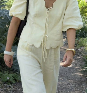 Scalloped Tie-Front Blouse