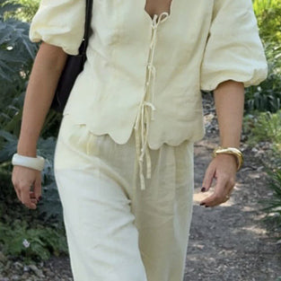 Scalloped Tie-Front Blouse