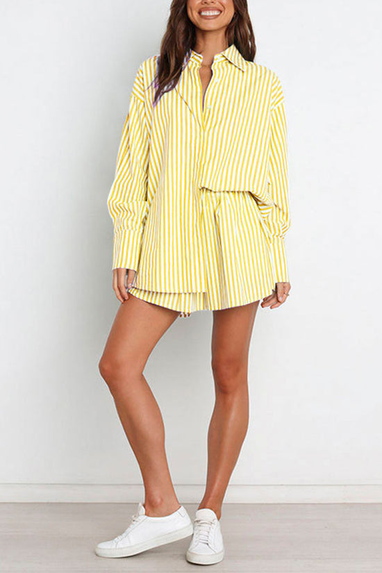 Striped Oversized Shirt and Shorts Set