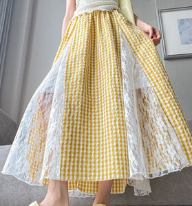 Gingham Lace Midi Skirt