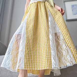 Gingham Lace Midi Skirt