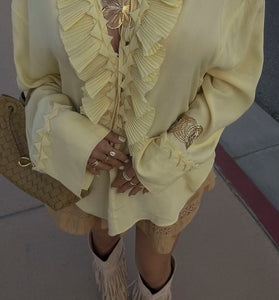 Ruffled V-Neck Long Sleeve Blouse