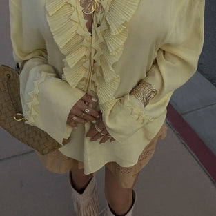 Ruffled V-Neck Long Sleeve Blouse