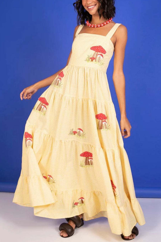 Plaid Mushroom Print Maxi Dress
