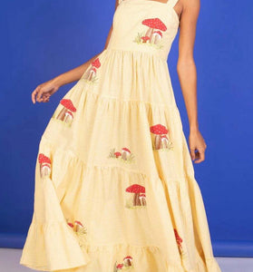Plaid Mushroom Print Maxi Dress