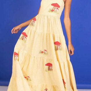 Plaid Mushroom Print Maxi Dress