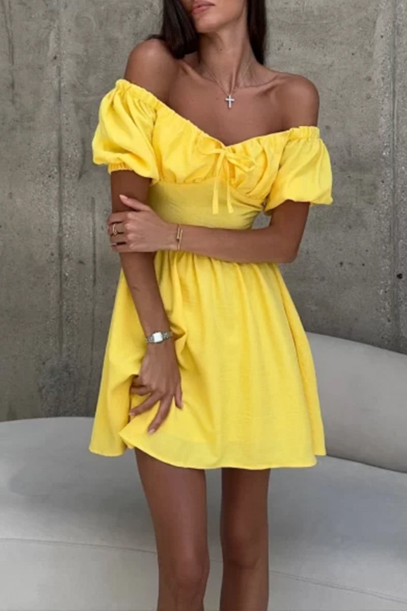 Off-Shoulder Puff Sleeve Casual Dress