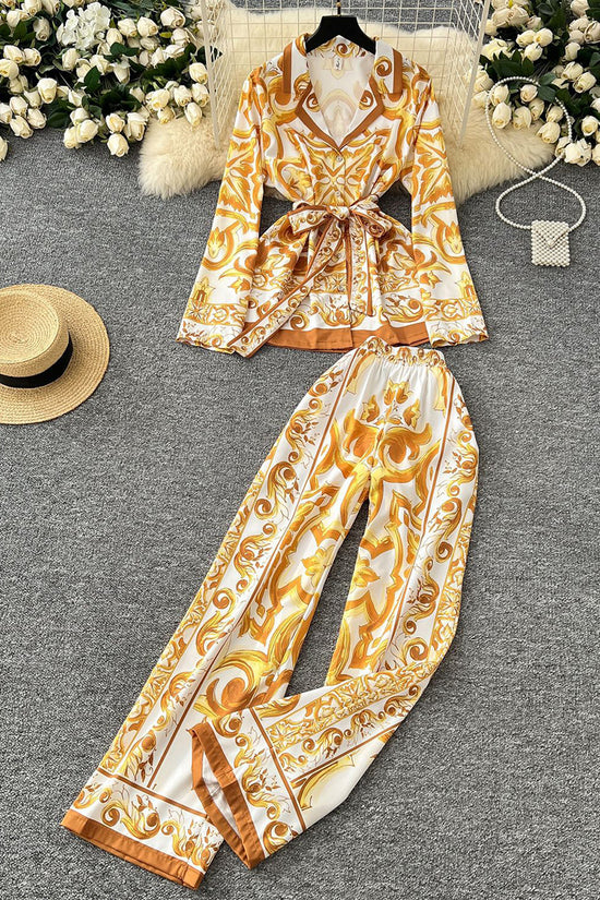 Ornate Print Long Sleeve Pants Set