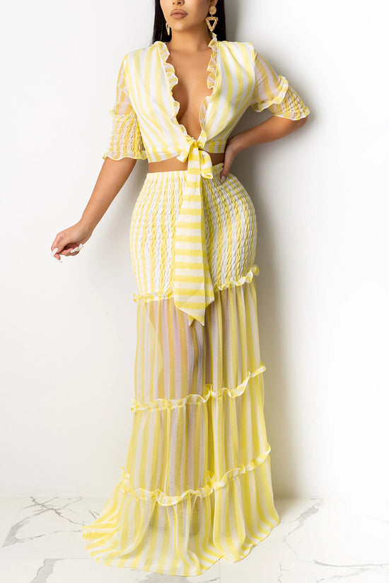 Striped Tie-Front Skirt Set