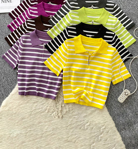 Striped Polo Zipper T-Shirt