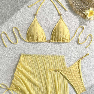Elegant Tie-Back Bikini Set with Cover-Up