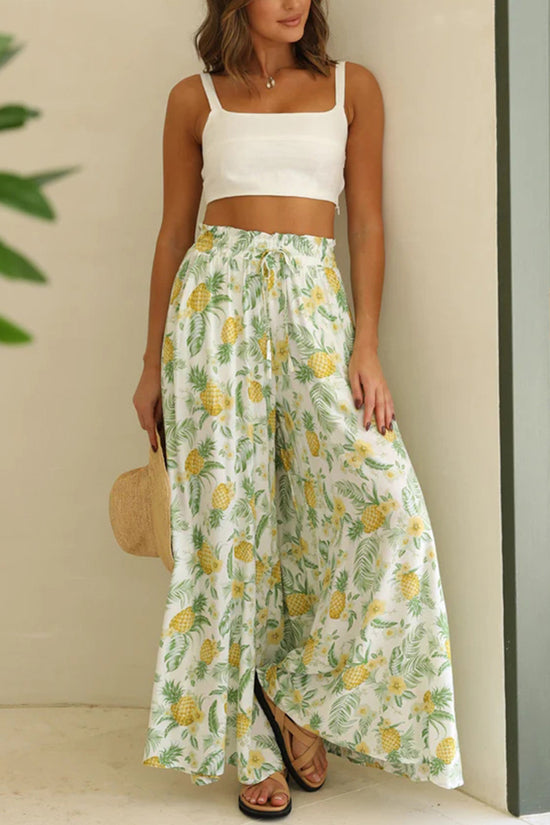 Floral Print Wide-Leg Casual Pants