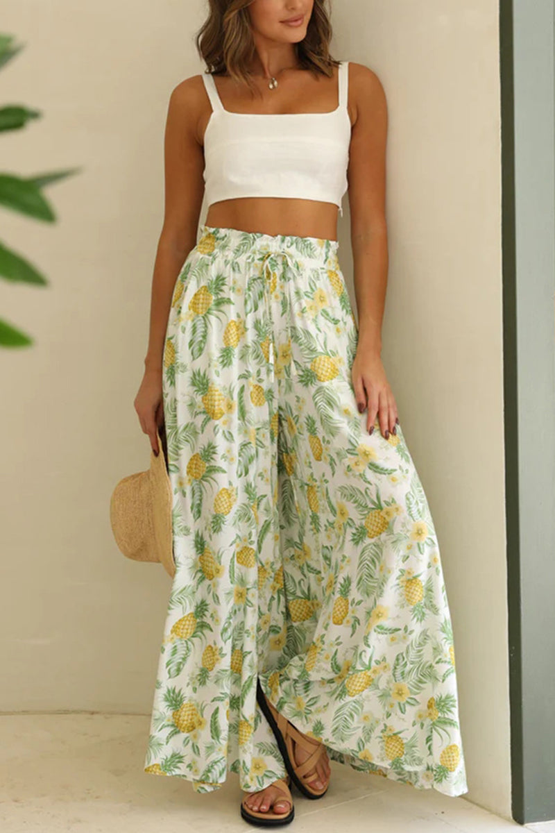 Floral Print Wide-Leg Casual Pants