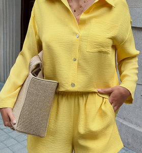 Casual Button-Up Shorts Set