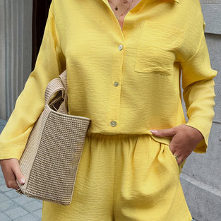 Casual Button-Up Shorts Set