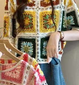Colorful Patterned Crochet Cardigan