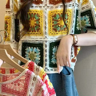 Colorful Patterned Crochet Cardigan