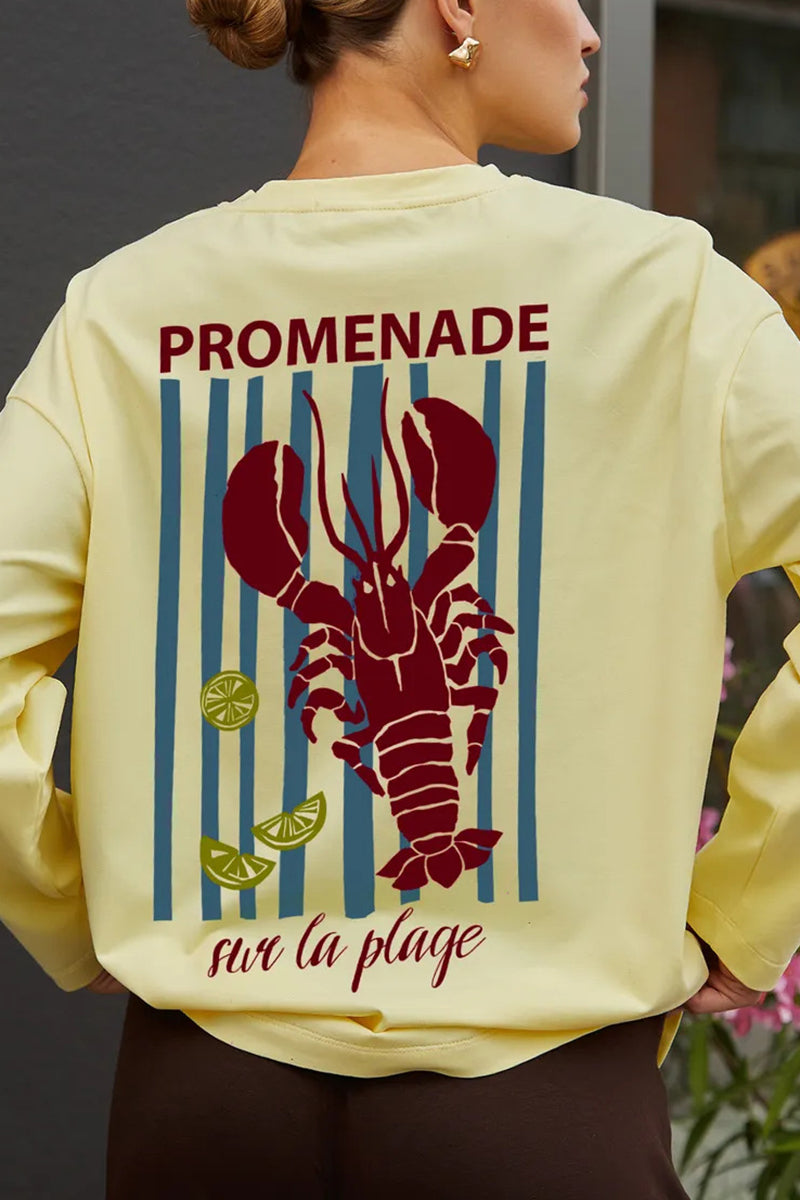 Graphic Long Sleeve T-Shirt with Lobster Print
