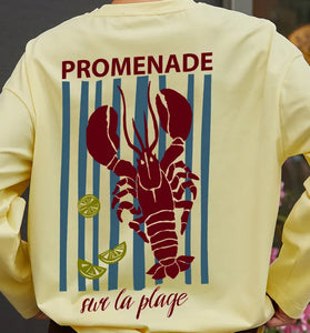 Graphic Long Sleeve T-Shirt with Lobster Print