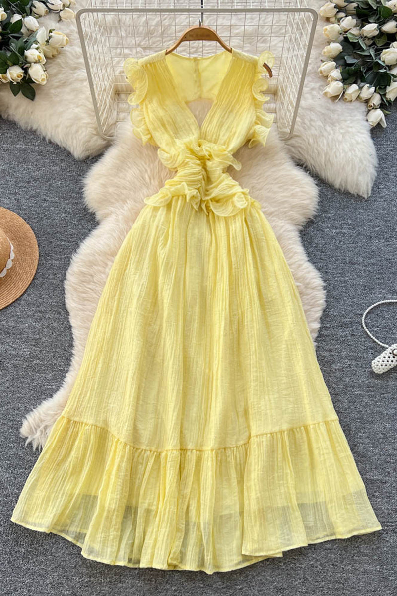 Ruffle Plunge Casual Dress
