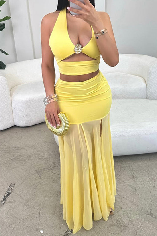 Cutout Halter Skirt Set