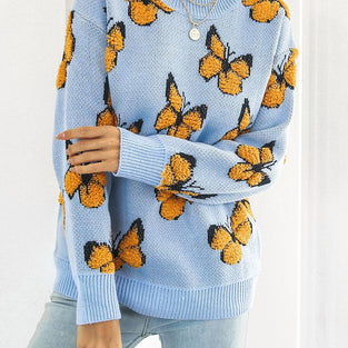 Butterfly Pattern Relaxed Fit Sweater