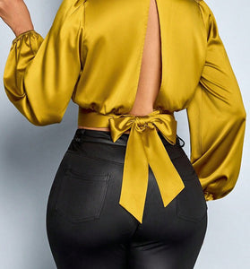 Leopard Open-Back Tie Blouse