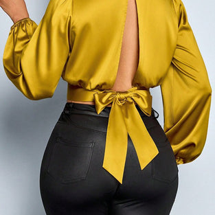 Leopard Open-Back Tie Blouse