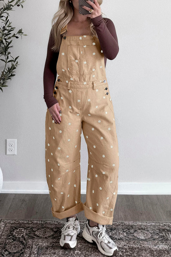 Polka Dot Denim Barrel Overalls Jumpsuit
