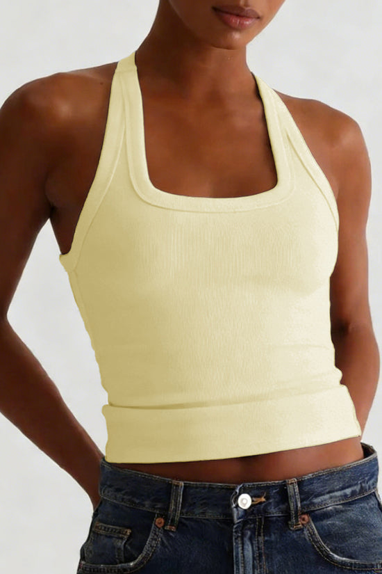 Halter Neck Ribbed Tank Top